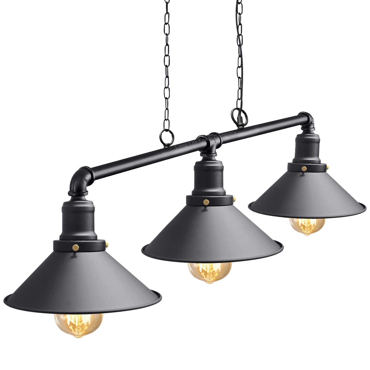 Industrial Suspended Ceiling Pendant 3 Lamp Black Metal Vintage Light Fitting 