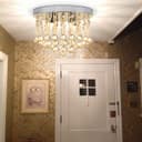 Chandelier Ceiling Light Round Modern Flush Mount Crystal Droplets Chrome Base with 4 LED Bulbs 