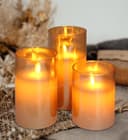 Set of 3 USB Rechargeable LED Wax Gold Glass Flameless Candles with Remote Control