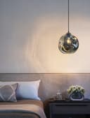 Modern Melting Glass Globe Ceiling Pendant Light Lava Shade Smoked Grey Black Nickel H3013