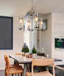 Modern 4 Lamp Lantern Pendant Light Glass Shades Chain Suspended Ceiling Light Chrome H3040 