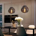 Chrome Blown Glass Ceiling Pendant Light Smoked Grey Globe Lamp Shade H3068