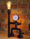 Vintage Industrial Water Pipe Table Lamp Real Clock H3104P with 4w ST58