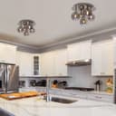Round Chrome Ceiling Light 5 Smoked Grey Glass Globe Shades Flush Mount H3106 with G9 LED 5w Warm White