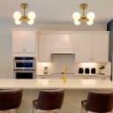 Antique Brass Ceiling Pendant Light with 4 Opal Globe Frosted Glass Lamp Shades H3115