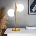 Antique Brass Table Lamp Twin Opal Globe Frosted Glass Shades H3118