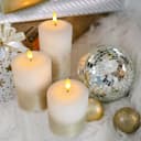 Set Of 3 USB Rechargeable LED Wax Gold Painted and White Flameless Candles With Remote Control WAX03