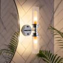 Ribbed Glass Twin Wall Light Polished Chrome Slim Side IP44 H3137