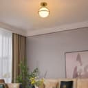 Antique Brass Semi Flush Mount Ceiling Light Frosted Glass Globe H3140