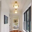 Antique Brass Semi Flush Mount Ceiling Light Frosted Glass Globe H3141