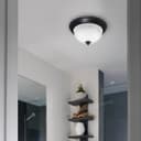 Flush Fitting Black Ceiling Light Frosted Glass Dome Shade Metal Surround IP44 H3110