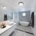 Flush Fitting  Brush Chrome Ceiling Light Frosted Glass Dome Shade Metal Surround IP44 H3113