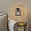 Modern Vintage Brass Table Lamp Smoke Grey Glass Shade T501