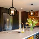 Industrial 3 Ring Ceiling Pendant Light Black Metal Chain Suspended Frosted Glass Lamp Shade K441