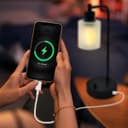Modern Dimmable Table Lamp with Frosted Glass Shade Black Metal Base with USB Ports T519 