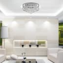 Modern Decor Round Crystal Chandelier Ceiling Light Reflective Silver Base 