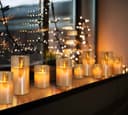 Set of 3 USB Rechargeable LED Wax Gold Glass Flameless Candles with Remote Control