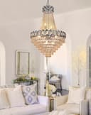 Large Ceiling Crystal Pendant Chandelier Suspended Chrome Frame Cascading Droplets H3033