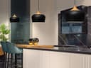 Nordic Modern Black Ceiling Pendant Light Metal Lamp Shade Wood Effect Detail H3024