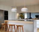 Nordic Modern Gloss White Ceiling Pendant Light Metal Lamp Shade Wood Effect Detail H3048
