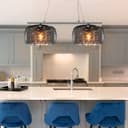 Modern Ceiling Crystal Droplet Pendant Light Double Smoked Grey Glass H3102
