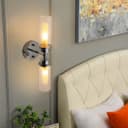 Ribbed Glass Twin Wall Light Polished Chrome Slim Side IP44 H3137