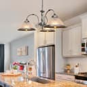 Vintage Ceiling 3 Light Brushed Chrome Pendant Light Ribbed Glass Lamp Shade K432