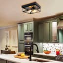 Industrial Black Ceiling Light Square 2 Light Box Lantern Flush Mounted K438