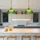 Vintage Green Ribbed Glass Brass Ceiling Pendant Light K446