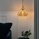 Modern Vintage Ceiling Hanging Brass Amber Glass Pendant Lamp Shade H3025