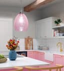 Retro Chrome Ceiling Pendant Light Fixture Pink Cracked Glass Oval Lamp Shade H3056