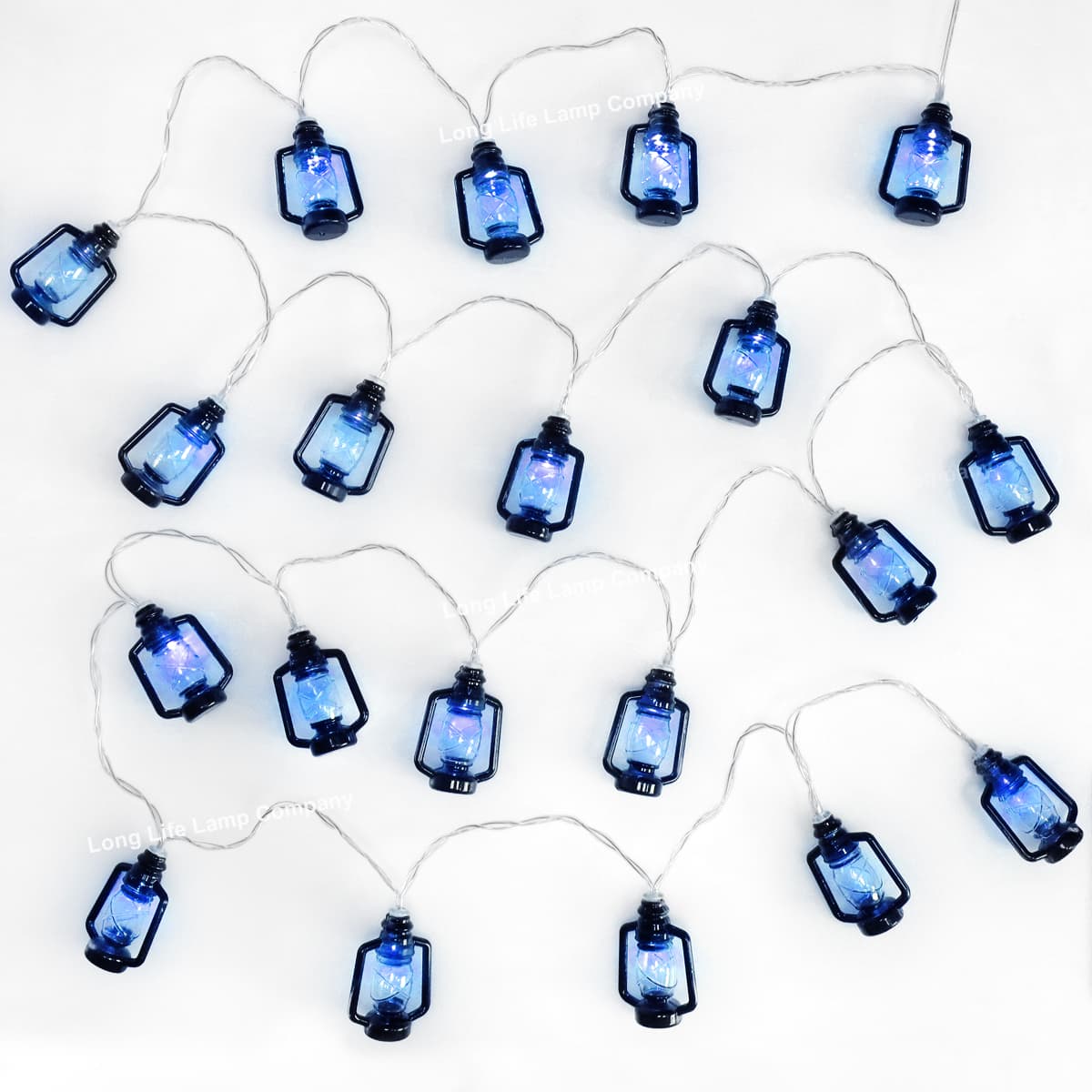 Outdoor Or Indoor Mini Lantern 20 LED String Lights IP44 Mains Powered Blue LANSL03