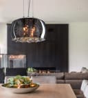 Modern Ceiling Crystal Droplet Pendant Light Smoked Grey GlassLamp Shade Drum H3010
