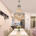 Large Ceiling Crystal Pendant Chandelier Suspended Chrome Frame Cascading Droplets H3033