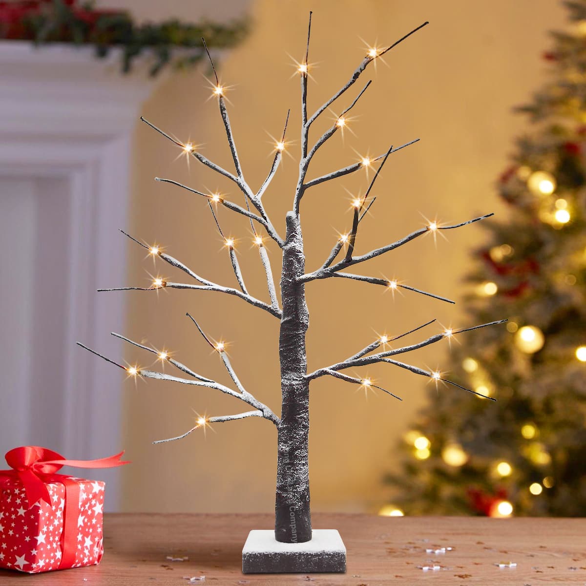LED Indoor Christmas Brown Tree Snow Effect Miniature 60cm Mains and Battery Operated TREE04