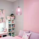 Retro Chrome Ceiling Pendant Light Fixture Pink Cracked Glass Oval Lamp Shade H3056
