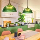 Vintage Green Ribbed Glass Brass Ceiling Pendant Light K446
