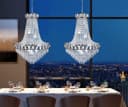 Large Ceiling Crystal Pendant Chandelier Suspended Chrome Frame Cascading Droplets H3033
