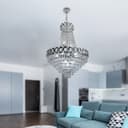 Large Ceiling Crystal Pendant Chandelier Suspended Chrome Frame Cascading Droplets H3033
