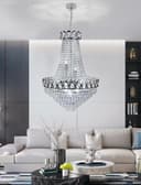 Large Ceiling Crystal Pendant Chandelier Suspended Chrome Frame Cascading Droplets H3033