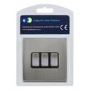 Light Switch 3 Gang 2 Way Gloss Brushed Chrome Wall Switch Screwless Finish N306DME
