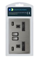 Gloss Brush Chrome USB Double Wall Plug Socket 2 Gang 13A with 2 USB Charger Port Outlets Socket Plate N776DME