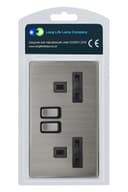 Double Wall Socket Switched Gloss Brushed Chrome 2 Gang Screwless 13a Double Pole N406DME
