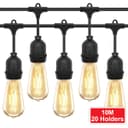 10 metre Outdoor String Light Bulb Holders 20 Lamp Weatherproof Festoon Light Fittings