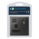1 Gang USB Switch Socket 13A Twin Port Black Nickel Single Plug Wall Outlet N501GME