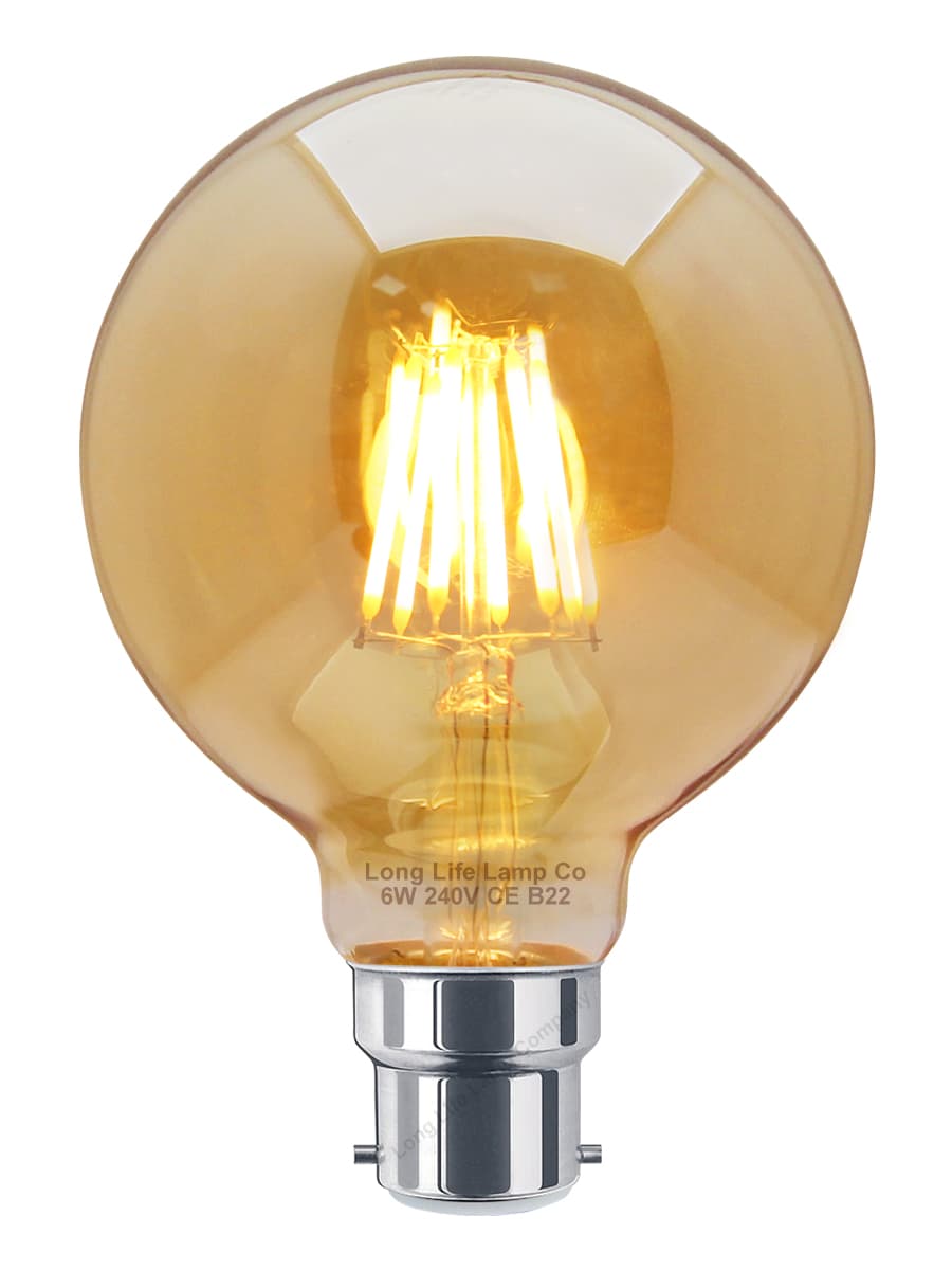 Retro Vintage LED 6w DIMMABLE Globe Smoked Gold Glass G95 B22 