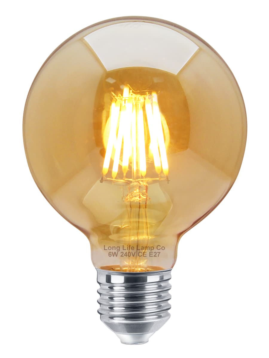 Retro Vintage LED 6w Dimmable Globe Smoked Gold Glass G95 E27 
