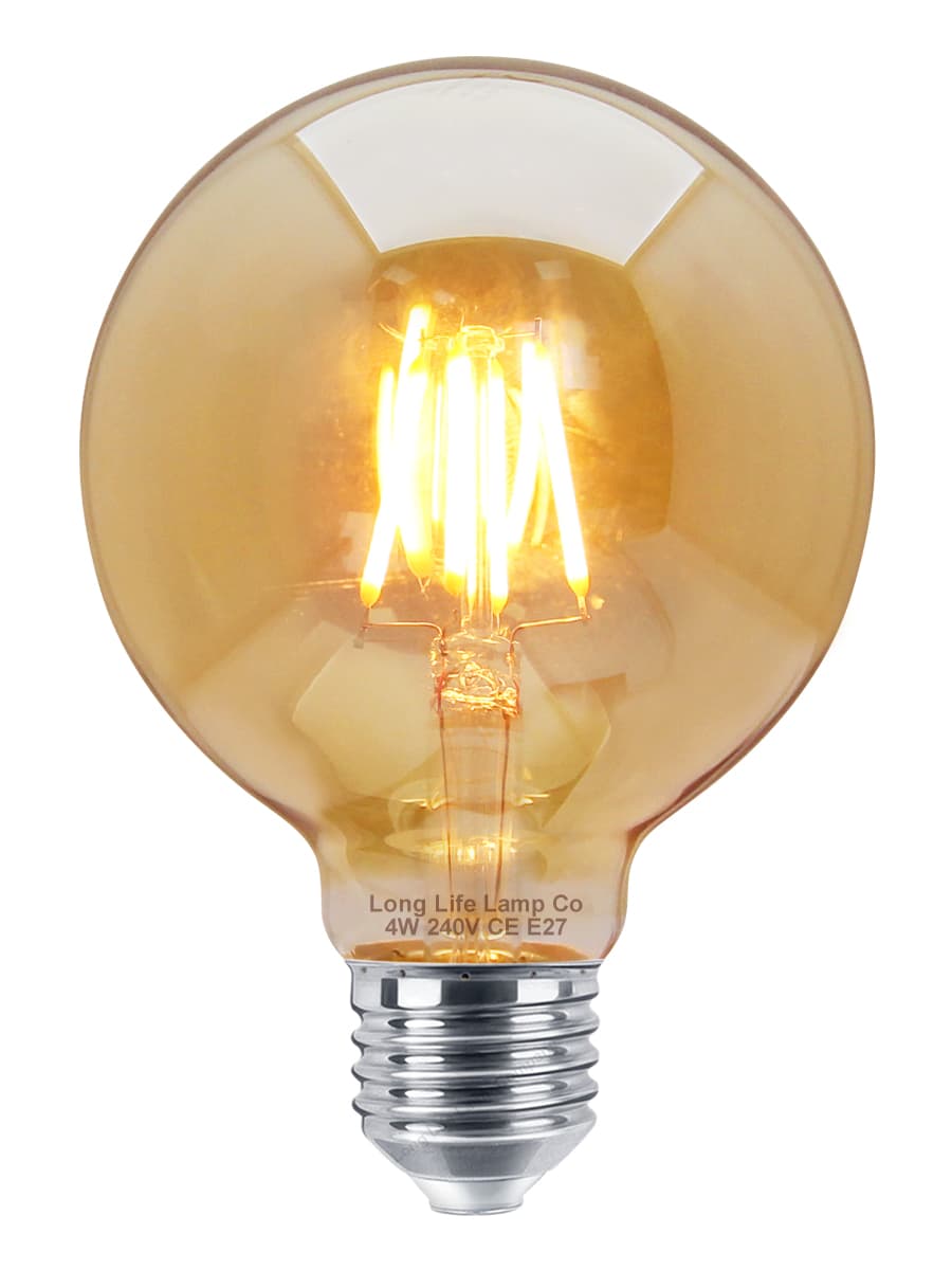 Retro Vintage LED 4w Globe Edison Style Filament Bulb Smoked Gold Glass G95 E27 Edison Screw