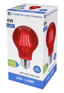 6W LED RED Light Bulb E27 Screw Cap Glass A60