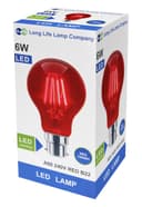 6W LED RED Light Bulb B22 Bayonet BC Glass A60